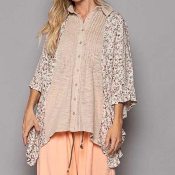 POL Top Pin tuck button down Boho Small - Large New Boutique OVERSIZED - Picture 10 of 10